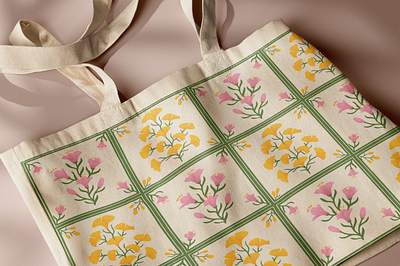 BLOSSOM BLOCKS FLORAL PATTERN COLLECTION digital digitalart floral flower graphicdesign illustration pattern patterndesign surfacedesign textile tote totebag