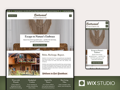 Guesthouse - Wix Studio Website Template apartment beautiful website boho website forest lodge website guesthouse website holiday rental rental website short term rental website vacation home vacation rental website wix guesthouse wix studio wix studio website wix studio website template wix webdesign