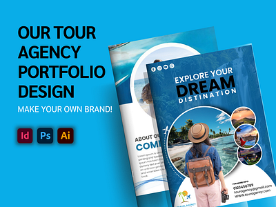 Tour Agency Portfolio Design Concept 3d adobe indesign branding company promotion creative digital marketing flyer design graphic design illustration motion graphics photographic portfolio design portfolio design poster design print media marketing social media post design tour guide agency vector