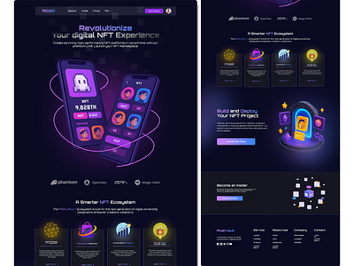 Futuristic NFT Platform UI – PixelVault Web Design 3d branding gamified web3 design motion graphics ui