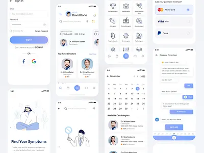 Doctor's Appointment Booking App app appointment booking design doctor figma illustration interface medical medicine mobile app trending ui ux