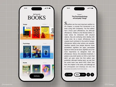 Books UI - mobile app ai books book collection book reading books books shelves collection glass library listening modern reading