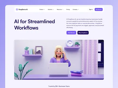 SnapServe AI Landing Page Design 3d ai ai landing page ai powered bold case study design fintech freebie landing page minimal modern saas ui ux ux case study web design workflow