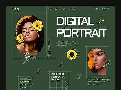 Portrait-making website concept artcraft artist portfolio artistic dark mode digital studio fancy header 2023 landing page painting photographer portfolio photography website sushmita mou trendy header 2023 uiux web design website