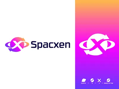 Spacxen Logo Design ( space + s + x + arrow) brand identity branding ecommerce galaxy logo logo design metaverse logo modern logo nft logo orbit logo outspace logo planet logo s logo space logo sphere logo symbol tech logo technology logo typography universe logo vector