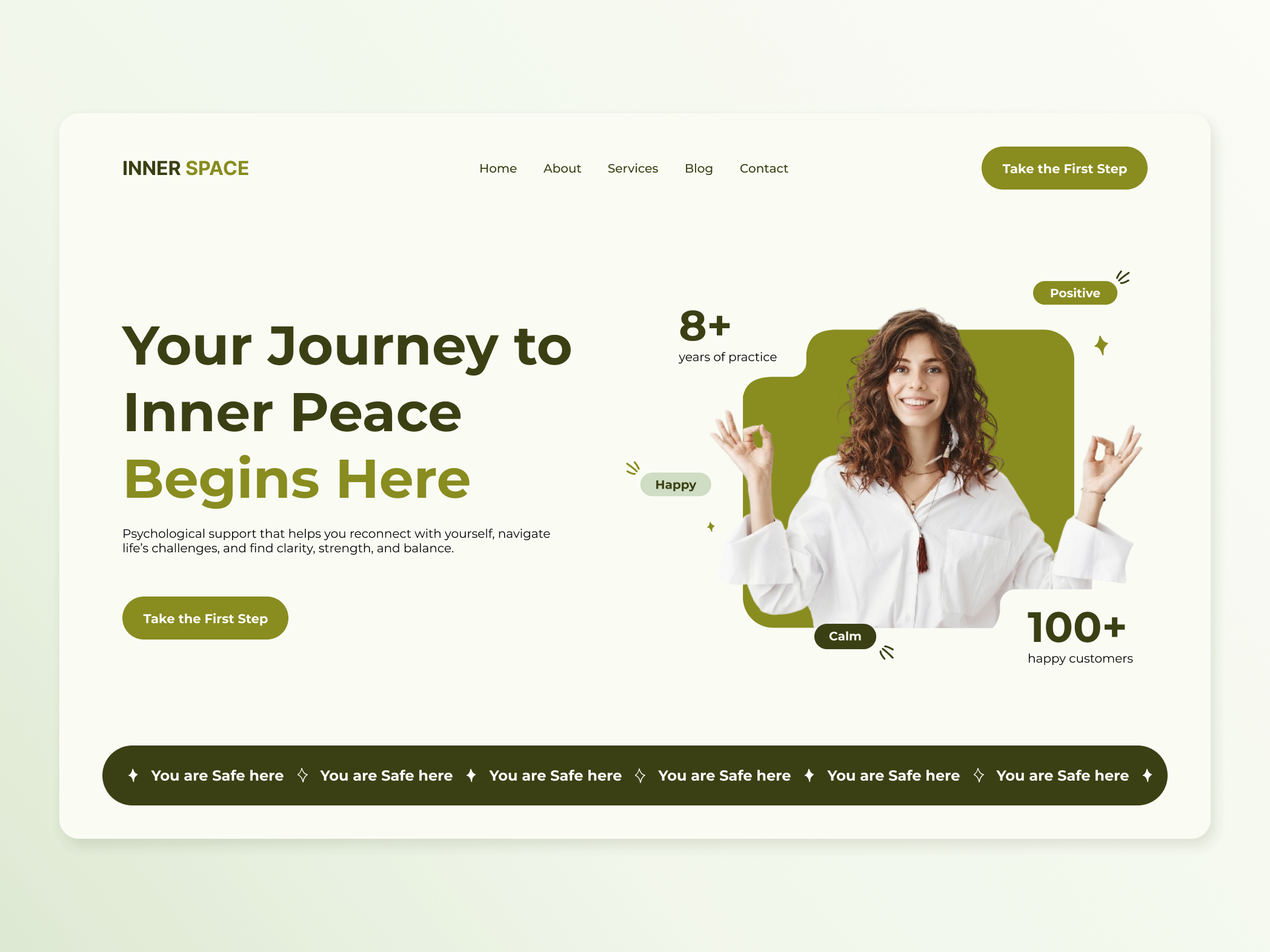 Wellness & Therapy Website — Psychology Web Design clean design coach gentle design human mental health modern therapy website natural colors online therapy services person personal growth psychology psyhology website self care self discovery soft colors supportive design therapy timeline design ui web design