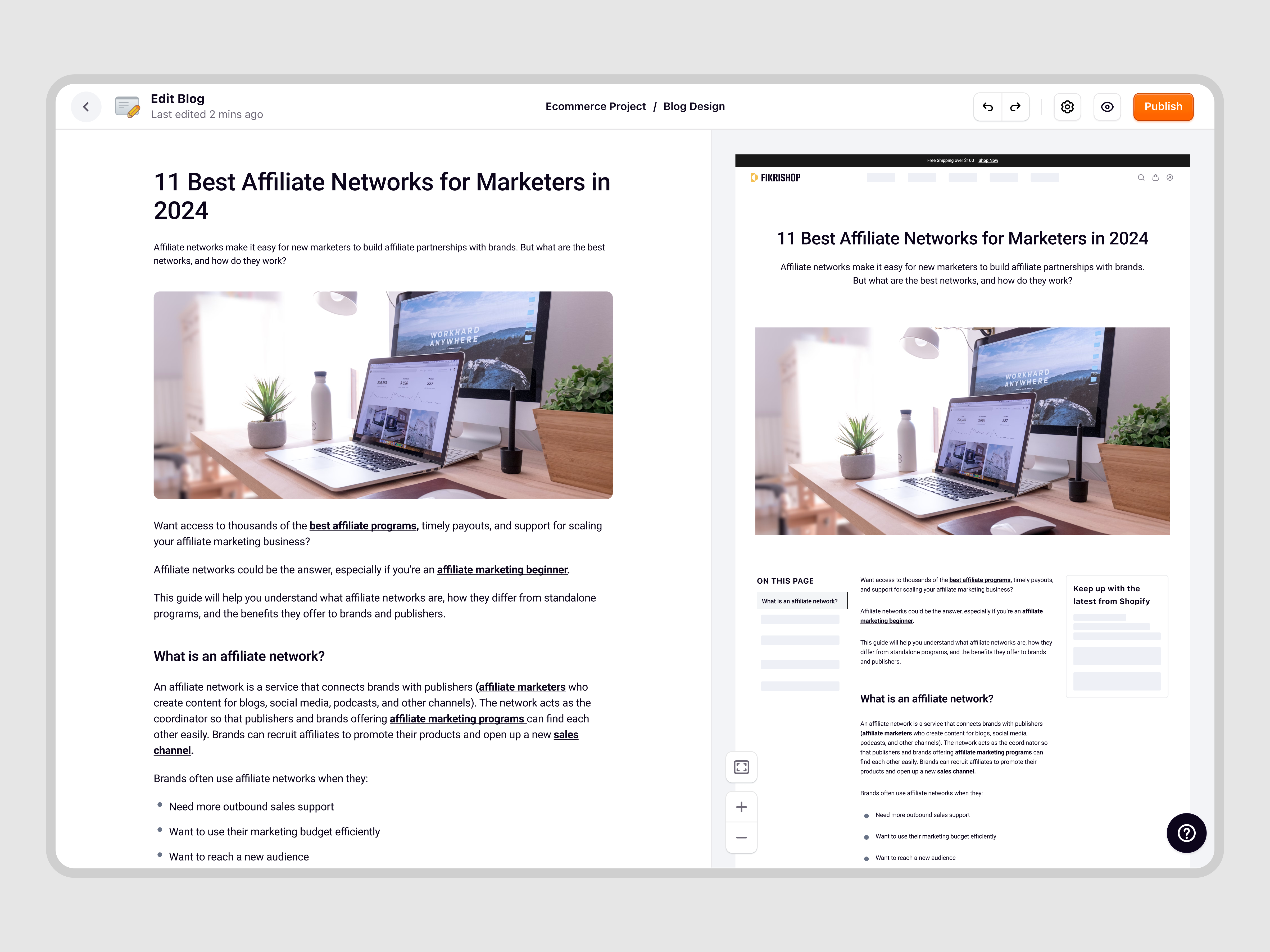 Ecomiq - Web Builder: Create a Blog Page in SaaS E-commerce blog page e commerce marketplace online store order management product design saas saas design saas ecommerce site builder store builder ui ux web app web builder web design web store