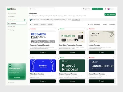 Notalx - Dashboard AI SAAS Writing - Templete Page animation card clean dashboard dashboard saas dashbord ai design document ai note saas ai saas writing smooth templete page ui uiux ux writer