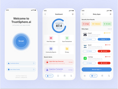 Cybersecurity App UI—TrustSphere.ai Data Protection Dashboard appdashboard appdesign appui choton choton99design chotonkormokar cleanui cybersecurity dailyui design figmadesign figmadesigner figmaprototype figmaui iosdesign minimaldesign mobileapp securityapp ui uxdesign