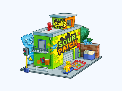 Sour Patch Playground cartoon concept art cute design diorama flat food game illustration playful sour patch vector