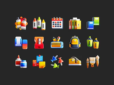 Back to School 3D Icons 3d 3d icon 3d illustration back to school game assets playful school stationery student stylized stylized 3d vibrant