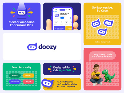 doozy Logo & Branding - Kids AI Chatbot App, Playful Logo Design ai baby bot branding chat bubble chatbot child children colorful cute education kids kids branding kids logo letter d logo logo design playful toys visual identity