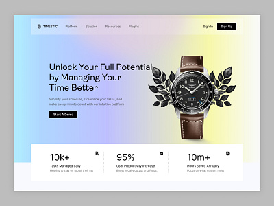 Modern Time Management Platform Landing Page cleandesign graphicbackground herosection landingpage moderndesign productivity saas timemanagement uiux webdesign