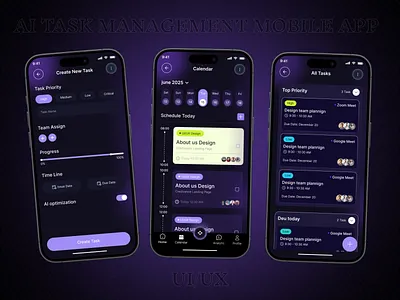 AI Task Management Mobile App ai app create task page creative design dark mood app design inspiration design style dribble shots figma app figma design mobile design modern design modern ui productivity app schedule page task management app task page todo app ui design uiux ux design