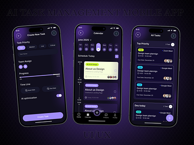 AI Task Management Mobile App ai app create task page creative design dark mood app design inspiration design style dribble shots figma app figma design mobile design modern design modern ui productivity app schedule page task management app task page todo app ui design uiux ux design