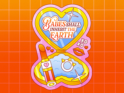 Babes Shall Inherit the Earth bold lines colorful design digital illustration flat graphic design heart compact illustration illustrator kiss mark lettering lipstick makeup sticker texture typography vector
