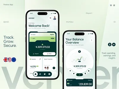 Venzer. - Finance Mobile App app bank banking clean design digital digital bank e wallet finance finance app financial fintech invest manage mobile mobile app money saving ui wallet