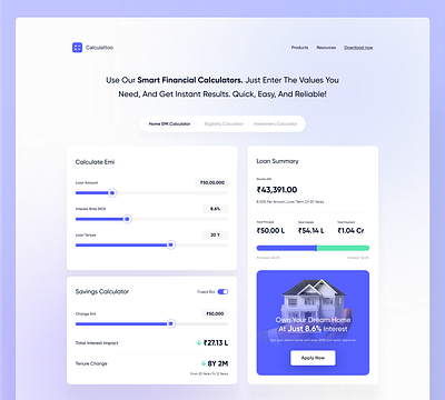 Smart EMI Calculator ( home loan EMI ) clean dribbbleweeklywarmup emi emicalculator fintechdesign minimal productdesign smartcalculator webdesign