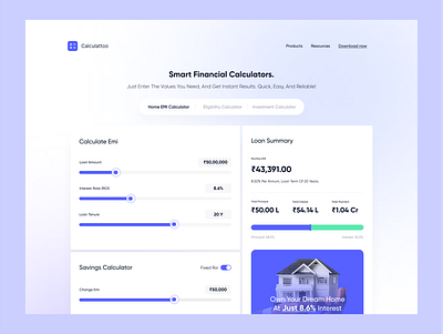 Smart EMI Calculator ( home loan EMI ) clean dribbbleweeklywarmup emi emicalculator fintechdesign minimal productdesign smartcalculator webdesign