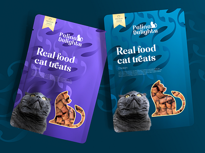 Feline Delights: Premium Cat Food Visual Identity brand identity branding cat food design font food packaging graphic design pattern pet food typography visual identity