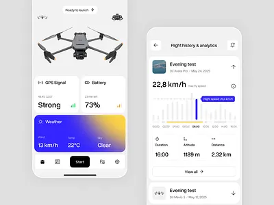 Drone mobile app android app design design system dji flat graphic design home ios layo mavic mobile navigation page react screen studio ui ux