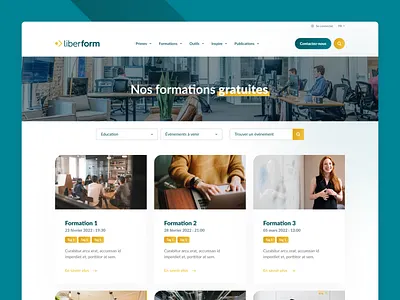 Liberform - Trainings articles belgium design events free green learn learning odoo subscribe teach training ui web web design web interface website yellow