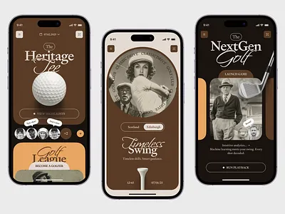 The Heritage Tee – Mobile App Concept analytics classic concept design drive golfapp golfer heritage inspiration league mobile app old school retro sports swing tee timeless ui ux vintage