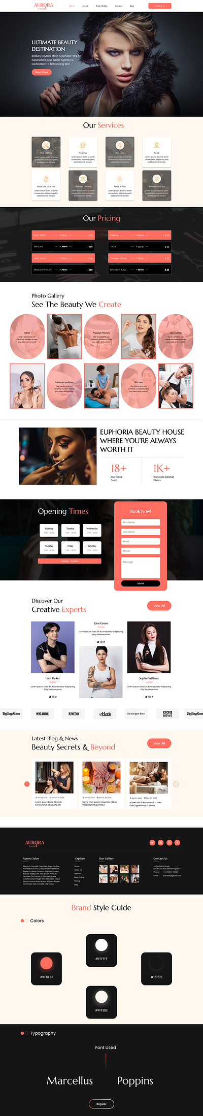Aurora Salon Website landing page ui salon website design web uiux