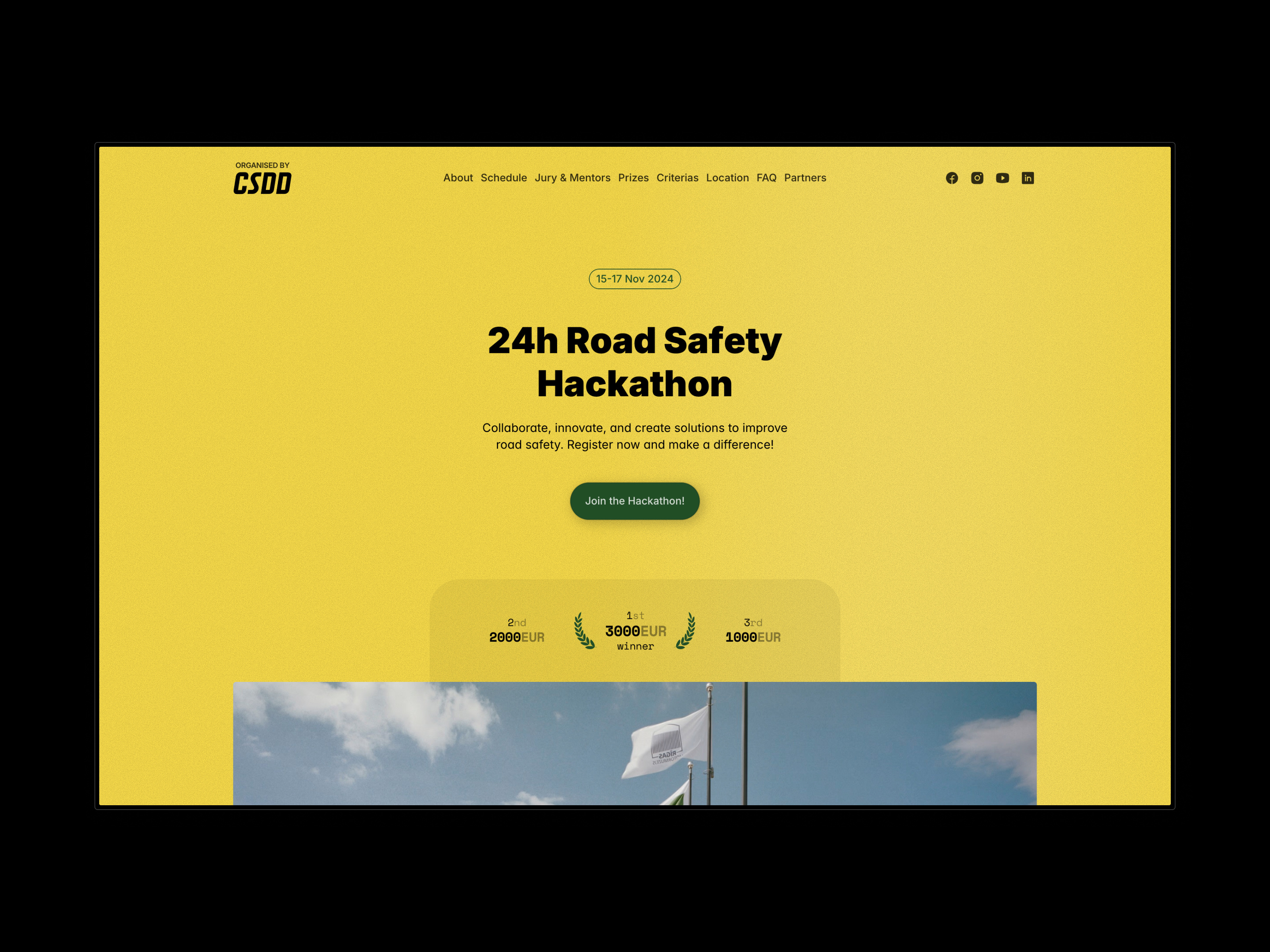 Road Hack 24 framer hackathon landing page polaroid road safety website yellow