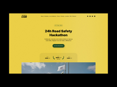 Road Hack 24 framer hackathon landing page polaroid road safety website yellow