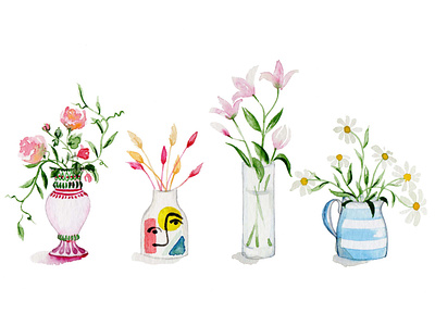 Miniature Vases of Flowers botanical branding cute illustration design illustration logo miniatures still life vase of flowers watercolor watercolour watercolour flowers watercolour miniature