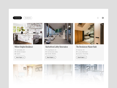 Stone Work - Project Showcase Section building clean commercial costruction gallery gray interface interior list minimalist portfolio project residence service stonework ui ux web white work proof