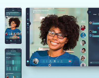 Video Conferencing Web App app design blue dark mode e commerce figma glassmorphism gradient ios meeting mobile app product design remote work turquoise ui design video conference webinar zoom