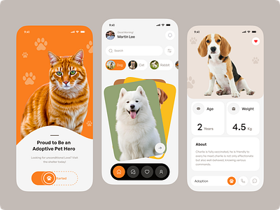 PetCare - Pet Adoption App Design adoption animal adoptions animal care animallovers app design charity dog dog app mobile mobile app mobile app design pet app pet app design pet shop pet store pethealth petrescue puppy ui ux design veterinary