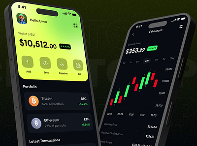 Crypto Wallet Mobile App blockchain charts crypto wallet cryptocurrency mobile app trading ui design web3