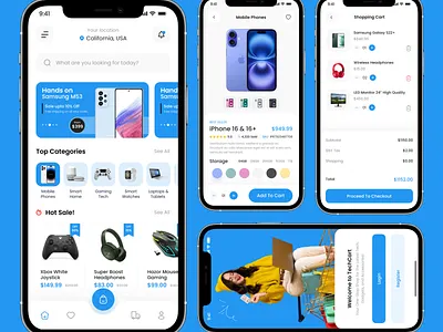 Electronics Store App appdesign appinterface cleanui ecommerceapp electronicsstore figmadesign minimaldesign mobileappdesign onlineshopping productcard shoppingapp techapp uiux userexperience uxdesign