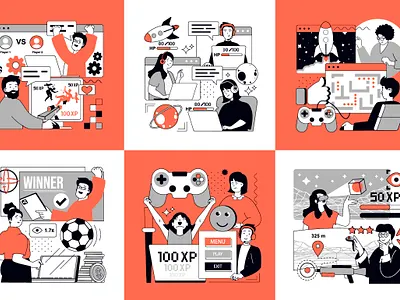 E-sport and Video Game Illustrations cartoon concept console e sport flat game gamer gaming graphic design illustration landing page people player scene site vector video web website
