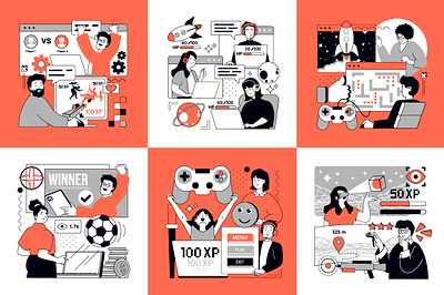 E-sport and Video Game Illustrations cartoon concept console e sport flat game gamer gaming graphic design illustration landing page people player scene site vector video web website