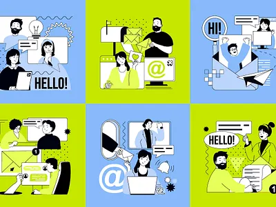 Communication Illustrations chat communication concept conference flat graphic design illustration landing page media meeting people scene site social technology vector video web website