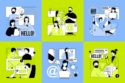 Communication Illustrations chat communication concept conference flat graphic design illustration landing page media meeting people scene site social technology vector video web website