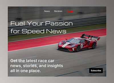 Race Car News Website Design Exploration figma graphic design landing page landing page design ui ui design ux design web design website