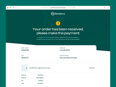 DeltaBiome - Order Confirmation Page UI clean ui e commerce ui ecommrce footer minimalistic ui modern ui motion graphics navigation order order confirmation purchase receipt table ui uxui webshop