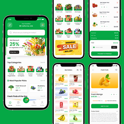 Modern Grocery Shopping App appdesign cleanui deliveryapp ecommerceapp figmadesign foodapp groceryapp grocerydelivery grocerystoreapp mobileappdesign mobileui moderndesign onlinegrocery shoppingapp userexperience uxuidesign