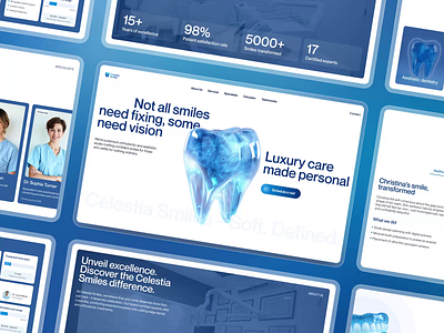 Celestia - Modern Dental Website UI Design corporate website dental billboard dental logo dental website dentist app dentist business card dentist landing page dentist website health landing page health ui health website landing page medical app medical landing page medical ui medical website design web design web ui wellness website