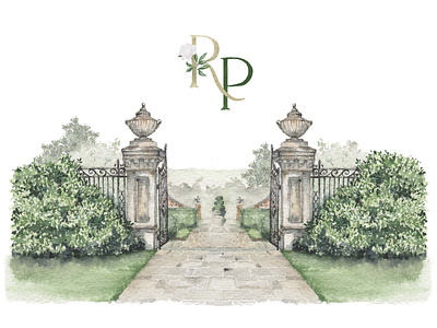 Watercolour Wedding Stationery botanical design garden gates handpainted illustration monogram watercolor watercolour watercolour flowers wedding wedding stationery