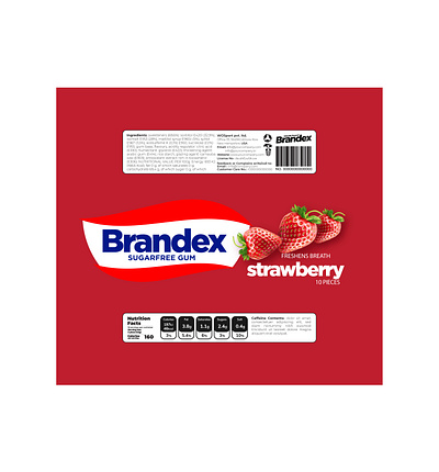 Brandex Sugarfree Gum: Strawberry Flavor Packaging vibrant