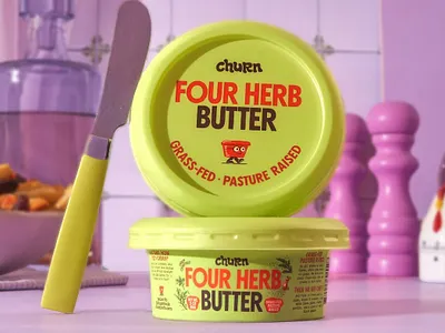 Churn: Packaging Update brand design brand update branding butter churn cpg food illustration label logo mascot packaging packaging design