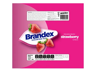 Brandex Sugarfree Gum: Vibrant Pink Strawberry Packaging vibrant