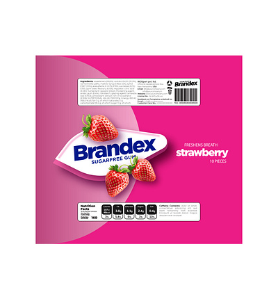 Brandex Sugarfree Gum: Vibrant Pink Strawberry Packaging vibrant