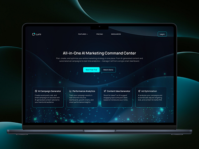 Lumi – AI Marketing Hero Section aitheme bluetheme cards cleanui cta darktheme herosection marketing modernui ui